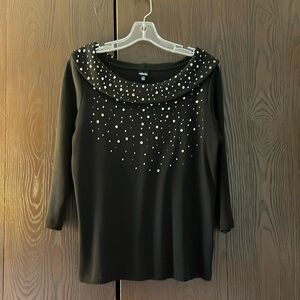Rafaella black, 3/4 sleeved, beaded sweater. Size Large